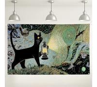 Toile de fond murale avec lanterne en forme de chat, décoration artistique fantastique pour photographie, fournitures de fête intérieur/extérieur, Halloween et célébrations d'automne 180 x 109 cm
