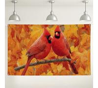 Toile de fond murale avec oiseaux cardinaux, scène naturelle colorée et vive, décoration sur le thème de l'amour de couple pour événements intérieur/extérieur, automne et réunions de famille 180 x 109