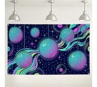 Toile de fond murale boule disco - Décorations de fête rétro colorées - Fond de photographie intérieur/extérieur - Pour événements, bal de fin d'année et célébration - 180 x 109 cm