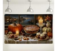 Toile de fond murale citrouille et tarte de Thanksgiving, décorations de fête de récolte d'automne, arrière-plan confortable pour photographie d'intérieur/extérieur pour célébrations d'automne, 180 x