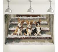 Toile de fond murale Corgi enneigée, portraits de chien mignon pour décorations de vacances, arrière-plan d'hiver intérieur/extérieur pour photographie de fête de Noël, 180 x 109 cm