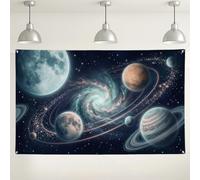 Toile de fond murale cosmique galaxie - Décorations de fête sur le thème de la planète spatiale - Univers bleu foncé pour intérieur/extérieur - Pour photographie, événement, cabine - 180 x 109 cm