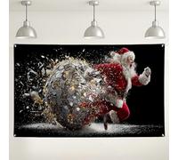 Toile de fond murale d'action du Père Noël, décorations de fête amusantes, fond de photographie de Noël noir et doré pour événements festifs, 180 x 109 cm