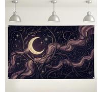Toile de fond murale de forêt au clair de lune, arrière-plan de scène naturelle vintage élégante, violet foncé, décoration d'intérieur et d'extérieur pour événements et rassemblements, 180 x 109 cm