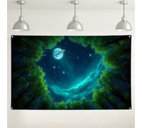 Toile de fond murale de forêt céleste, ciel nocturne de rêve, fond de photographie vert et bleu pour événements, fournitures de fête intérieur/extérieur, 180 x 109 cm