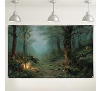 Toile de fond murale de forêt enchantée, scène de nature mystique, décorations de fête, Halloween intérieur/extérieur, fond photo pour événements 180 x 109 cm