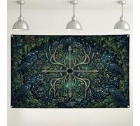 Toile de fond murale de forêt mystique, décorations vintage vert foncé, arrière-plan de photographie bohème pour événements, fêtes d'automne et d'hiver, 180 x 109 cm