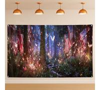 Toile de fond murale de forêt patriotique, décor de fée de la forêt enchantée, drapeau américain d'été, photographie d'intérieur, bal de promo, fête d'événement, fournitures de 180 x 109 cm
