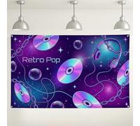 Toile de fond murale de musique pop rétro, disque vinyle vintage décorations de fête, intérieur/extérieur pour photographie, événements, 180 x 109 cm