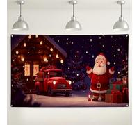 Toile de fond murale de Père Noël, scène festive au pays des merveilles d'hiver pour décorations de vacances, fournitures de photomaton intérieur/extérieur 180 x 109 cm
