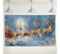 Toile de fond murale de renne de Noël, décorations vintage de scène hivernale au pays des merveilles, fond photo de vacances pour fêtes, utilisation festive intérieur/extérieur, 180 x 109 cm