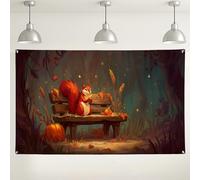 Toile de fond murale écureuil d'automne, décoration de scène de forêt de dessin animé, arrière-plan de photographie d'automne pour fêtes, Halloween et événements de Thanksgiving 180 x 109 cm