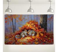 Toile de fond murale écureuil d'automne, motifs de feuilles colorées pour décorations de fête d'automne, arrière-plan de photographie d'intérieur/extérieur inspiré de la nature pour événements de