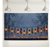 Toile de fond murale en bas de lanterne d'hiver, décorations de Noël colorées festives, arrière-plan confortable pour photographie d'intérieur/extérieur pour fêtes de vacances 180 x 109 cm