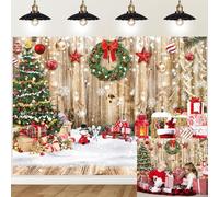 Toile de fond murale en bois de Noël avec flocons de neige pour les fêtes d'hiver, arbre de Noël, fond de sol en bois, décoration pour la photographie de nouveau-né, Noël, nouvelle année, famille