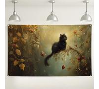Toile de fond murale en forme de chat, scène d'art de forêt mystique élégante, décoration inspirée de la nature pour événements d'intérieur/extérieur, fournitures de fête saisonnières d'automne 180 x