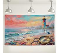 Toile de fond murale en forme de phare côtier, scène océanique nautique, fond décoratif, plage, coucher de soleil, accessoire de photographie pour fêtes d'été, événements de vacances, 180 x 109 cm