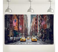 Toile de fond murale en taxi vintage urbain, scène de rue de New York, parfaite pour les fêtes, les événements et la décoration d'intérieur, 180 x 109 cm