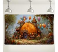 Toile de fond murale fantaisie en forme de citrouille - Décoration de jardin fantastique pour fêtes, thème extérieur enchanté pour célébrations d'automne - 180 x 109 cm