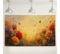 Toile de fond murale florale et rose, fond coloré pour photographie de jardin pour événements extérieurs et intérieurs, décorations de fête printemps-été, beau motif papillon 180 x 109 cm