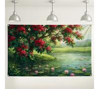Toile de fond murale florale pittoresque, décorations d'extérieur dynamiques, fond de photographie de verdure printanière pour événements, fournitures de cabine de fête de jardin, 180 x 109 cm