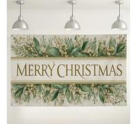 Toile de fond murale « Merry Christmas Greenery », décorations de fête botaniques élégantes, fond photo festif intérieur/extérieur pour fêtes de fin d'année, 180 x 109 cm
