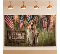 Toile de fond murale motif chien corgi patriotique, Americana festive mignonne décoration de fête, toile de fond de bienvenue intérieur/extérieur pour photographie, fournitures de cabine de vacances