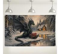 Toile de fond murale motif dragon fantastique, décorations de scène nocturne au pays des merveilles d'hiver, fond enchanté noir et vert pour photographie, vacances, fête, stand de 180 x 109 cm