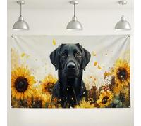 Toile de fond murale motif labrador et tournesol, portrait de laboratoire noir artistique, fond photo intérieur/extérieur pour les amoureux des animaux, décoration d'automne 180 x 109 cm