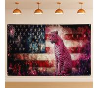 Toile de fond murale motif léopard patriotique - Décoration de fête moderne et vibrante - Drapeau américain pour intérieur/extérieur - Pour photographie - Fête de l'indépendance - 180 x 109 cm
