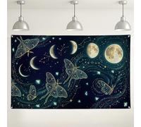 Toile de fond murale motif lune et papillon, horizon nocturne céleste, arrière-plan décoratif pour photographie, style bohème étoilé, fournitures de fête intérieur/extérieur, 180 x 109 cm