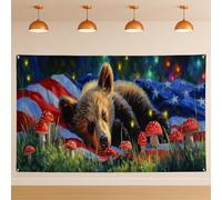 Toile de fond murale motif ours des bois, nature rêveuse, toile de fond, étoiles et champignons pour décoration d'intérieur pour fournitures de fête, 180 x 109 cm