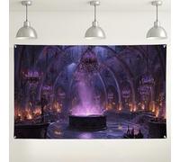 Toile de fond murale mystique violette fantastique, château enchanté, décorations de fête, fond photo magique intérieur/extérieur pour événements, Halloween et thème des contes de fées, 180 x 109 cm