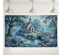 Toile de fond murale paysage panoramique, arrière-plan pour photographie de nature vintage, décoration florale bleue et verte pour événements d'intérieur/extérieur, fournitures de cabine de fête