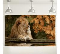 Toile de fond murale portrait de lion, scène naturelle d'automne, photographie de la faune, décoration pour événements intérieur/extérieur, fournitures de fête safari d'automne, 180 x 109 cm