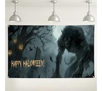 Toile de fond murale pour Halloween, motif loup, décorations de fête effrayantes, fond hanté effrayant pour photographie, fêtes d'automne, 180 x 109 cm