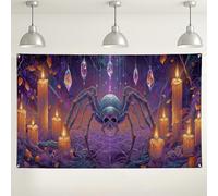 Toile de fond murale pour Halloween, motif tête de mort d'araignée gothique, décoration de fête artistique, arrière-plan effrayant intérieur/extérieur pour photographie d'événements d'Halloween, 180 x