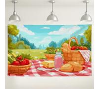 Toile de fond murale pour panier de pique-nique, scène extérieure vibrante, idéale pour les fêtes d'été et les rassemblements, 180 x 109 cm