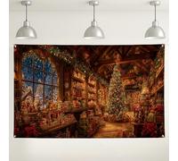 Toile de fond murale pour sapin de Noël, décoration confortable au pays des merveilles d'hiver pour fêtes de vacances, fond photo festif intérieur/extérieur pour fêtes de Noël, 180 x 109 cm