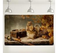 Toile de fond murale rustique en forme d'écureuil, arrière-plan vintage pour photographie d'animaux de la forêt, feuilles d'automne - Toile de fond décorative pour fêtes et événements - 180 x 109 cm