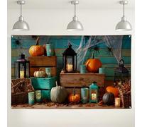 Toile de fond murale rustique vintage citrouille, lanternes de récolte d'automne, arrière-plan de photographie d'intérieur/extérieur pour fêtes d'Halloween et événements 180 x 109 cm