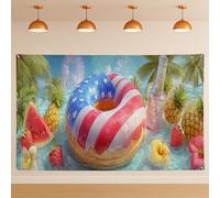Toile de fond murale tropicale patriotique, drapeau américain, plage, décorations de fête d'été, toile de fond vive pour intérieur/extérieur pour cabine de bal de fin d'année, 180 x 109 cm