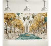 Toile de fond murale vintage en montgolfière, arbre d'automne, décoration de fête, arrière-plan élégant pour photographie intérieur/extérieur pour événements et rassemblements, 180 x 109 cm
