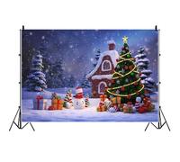 Toile de Fond Noël 1,5 x 1 m, Champ de Neige d'hiver, Maison de Conte de fées, arrière-Plan de Photographie, Arbre de Noël, forêt enneigée, bannière de célébration du Nouvel an