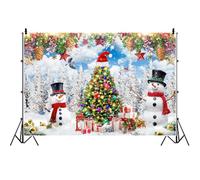 Toile de Fond Noël d'hiver forêt hivernale Arbre de Noël recouvert de Neige épaisse arrière-Plan de Photographie Pays des Merveilles, Bonhomme de Neige, décoration de Vacances, bannière 2.7x1.8m