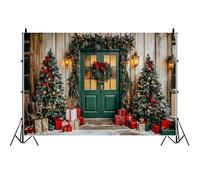 Toile de Fond Noël pour séance Photo, Sapin de Noël Luxueux, Couronne de pin, arrière-Plan Photo du Nouvel an, Mur en Bois rétro, bannière, Accessoire de Prise de Vue Portrait 3x2m