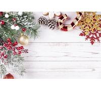Toile de Fond Noël Ttincceer 2.7x1.8m Planche de Bois Rustique Branches de Sapin arrière-Plan de Photographie de Festival bannière de fête du Nouvel an avec Flocon de Neige Rouge doré