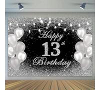 Toile de Fond Noire argentée pour décoration de fête d'anniversaire de Treize Ans pour Filles et garçons, bannière de Photographie, Vinyle personnalisé 240cmx180cm
