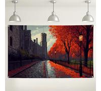 Toile de fond paysage d'automne, scène de rue vintage, décorations de fête d'automne pour événements intérieur/extérieur 180 x 109 cm