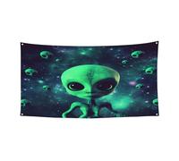 Toile de fond personnalisable avec œillets métalliques pour événements et fêtes Motif alien vert